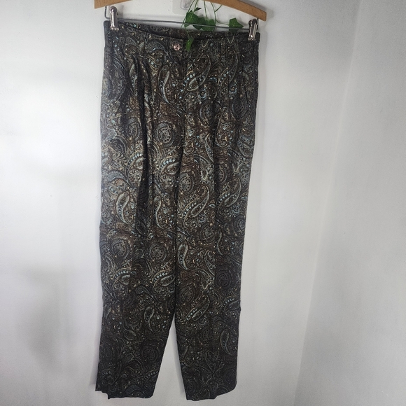Woolrich Brown Paisley Rayon Pleated Pants - Picture 1 of 11